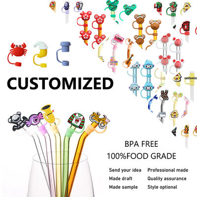 Toppers de paja de silicona hechos a medida para tumblers Sombreros de tapa de paja de silicona sin PVC sin BPA