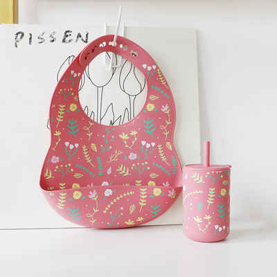 Taza de beber de silicona con paja para el entrenamiento del bebé libre de BPA de grado alimenticio Taza de silicona impresa