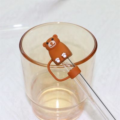 Capa de paja de silicona personalizada de 10 mm con dibujos animados en 3D diseño de animales