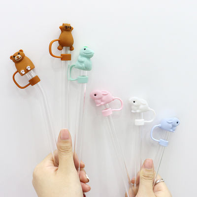 Capa de paja de silicona personalizada de 10 mm con dibujos animados en 3D diseño de animales