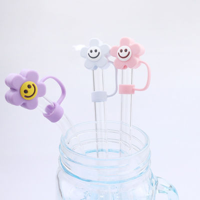 Diseño de flores 3D tapa de paja de silicona 100% libre de BPA Toppers de silicona seguros no tóxicos para pajitas de taza