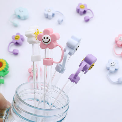 Diseño de flores 3D tapa de paja de silicona 100% libre de BPA Toppers de silicona seguros no tóxicos para pajitas de taza