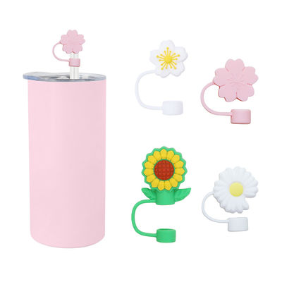 Diseño de flores 3D tapa de paja de silicona 100% libre de BPA Toppers de silicona seguros no tóxicos para pajitas de taza