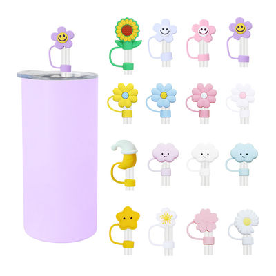 Diseño de flores 3D tapa de paja de silicona 100% libre de BPA Toppers de silicona seguros no tóxicos para pajitas de taza
