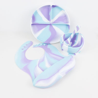 Conjunto de vajilla de silicona de colores múltiples Plato para bebé Niño pequeño Conjunto de cena para niños Conjunto de comida de silicona