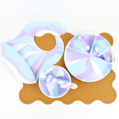 Conjunto de vajilla de silicona de colores múltiples Plato para bebé Niño pequeño Conjunto de cena para niños Conjunto de comida de silicona