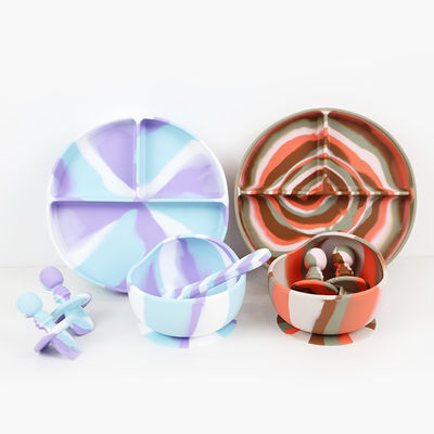 Conjunto de vajilla de silicona de colores múltiples Plato para bebé Niño pequeño Conjunto de cena para niños Conjunto de comida de silicona