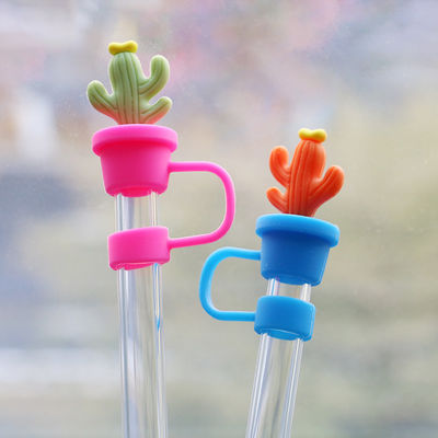 Tapones de paja de cactus Protector Accesorios para beber y diseño práctico Reutilizables Puertas de paja de silicona lindas Consejos Protectores