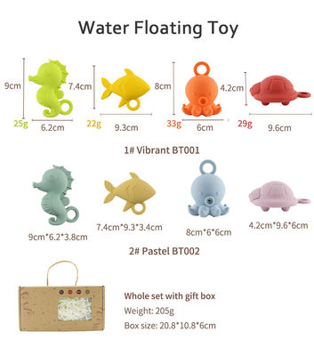 Personalizado Popular Silicona Océano Animal Pulpo Pez Tortuga Caballo de mar Niños Niño Juguetes de Baño Set Regalo Spray de agua Squishy