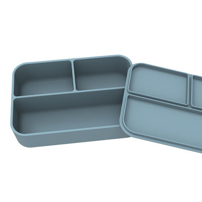 Personalizar logotipo portátil de calidad alimenticia de silicona rectangular contenedor de alimentos caja Bento con tapa 3 rejilla