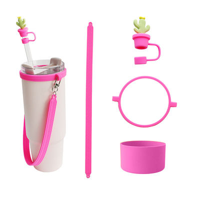 Accesorios de botellas de silicona personalizados para botellas de tazas Tumblers Regalo de 4 tampones de paja de silicona y correa de silicona