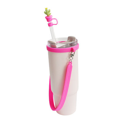 Accesorios de botellas de silicona personalizados para botellas de tazas Tumblers Regalo de 4 tampones de paja de silicona y correa de silicona