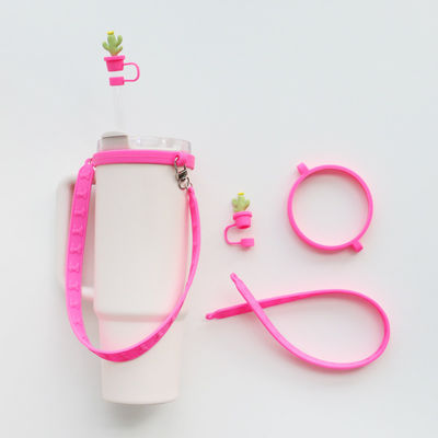 Accesorios de botellas de silicona personalizados para botellas de tazas Tumblers Regalo de 4 tampones de paja de silicona y correa de silicona